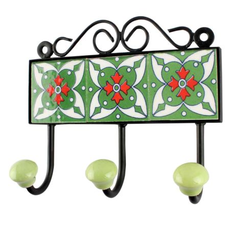 Forest Green Ceramic Floral Tile Hook Online